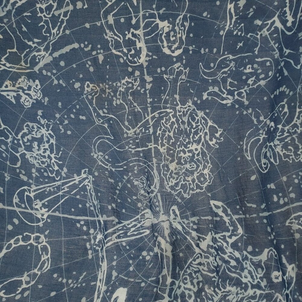 Scarf Large 50x56 Cobalt Blue Astrological Cotton Beach Wrap Zodiac Signs - Picture 7 of 15